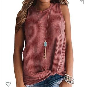 Sleeveless Twist Knot Waffle Knit Tank - XXL